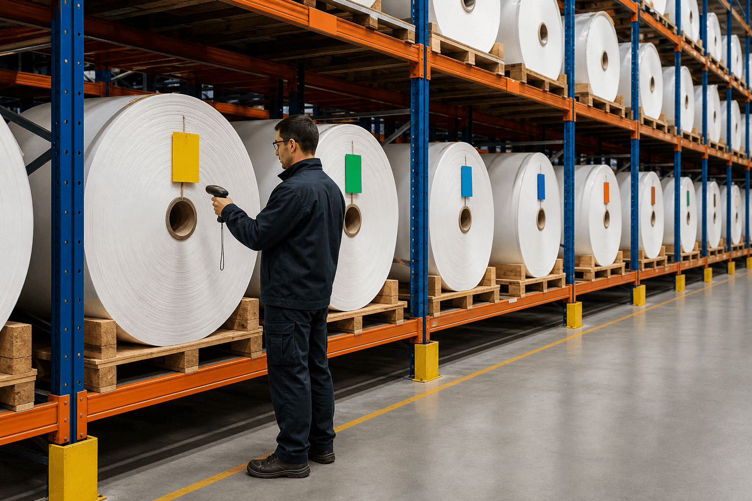 FEFO inventory rotation for industrial filter paper rolls in dry warehouse storage